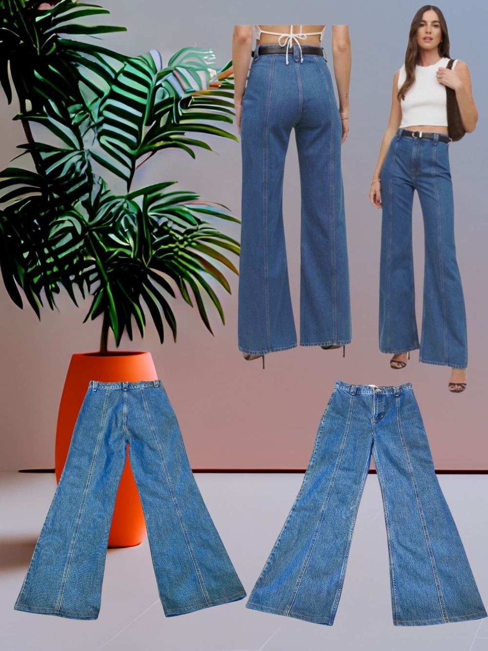 Reformation Wide-Leg Blue Denim Jeans Leah